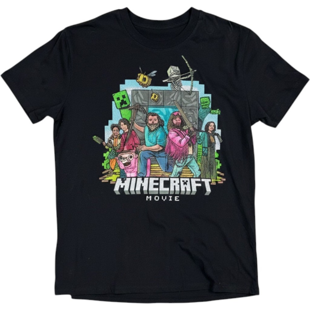 Minecraft Movie Graphic T-Shirt Kids Small 4/6 Black Jack Black Jason Momoa Tee